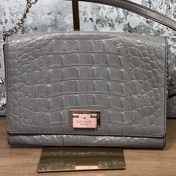 Kate Spade Grey Fiona Embossed Leather Bag Crossbody - Picture 2 of 11